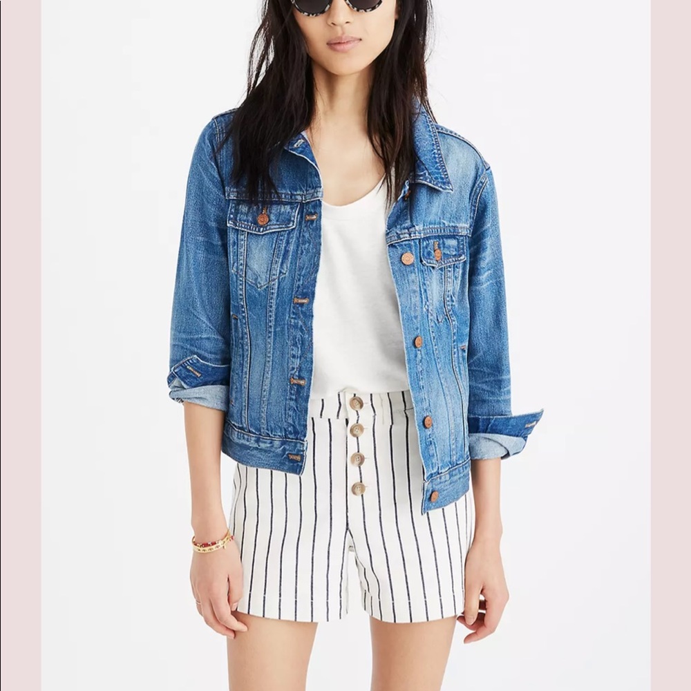 Madewell High Waist Striped Shorts - White and Black